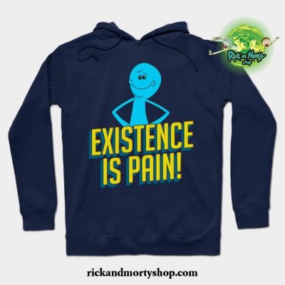 Existence Is Pain Classic Mr. Meeseeks Comic Block Letters Hoodie Navy Blue / S