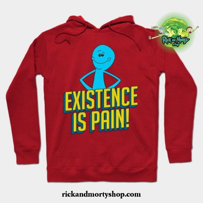 Existence Is Pain Classic Mr. Meeseeks Comic Block Letters Hoodie Red / S