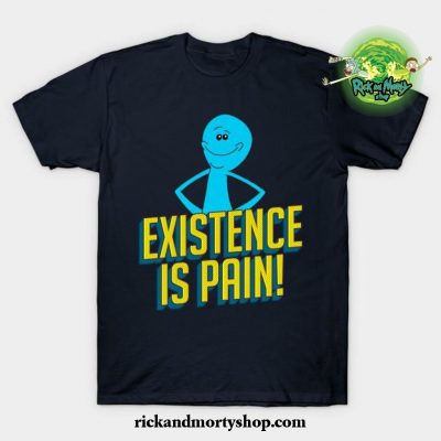 Existence Is Pain Classic Mr. Meeseeks Comic Block Letters T-Shirt Navy Blue / S