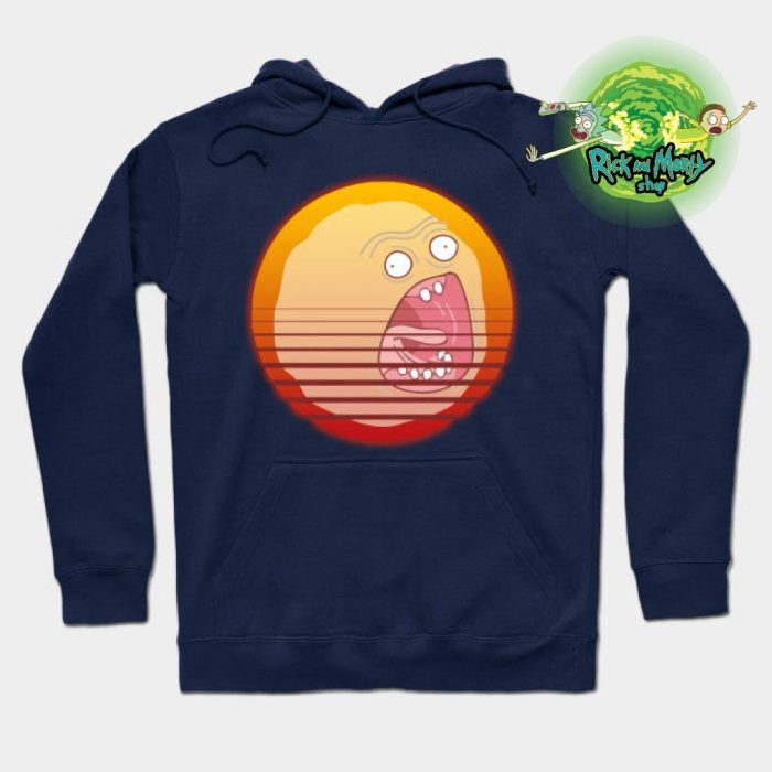 Vaporwave Screaming Sun Hoodie Navy Blue / S