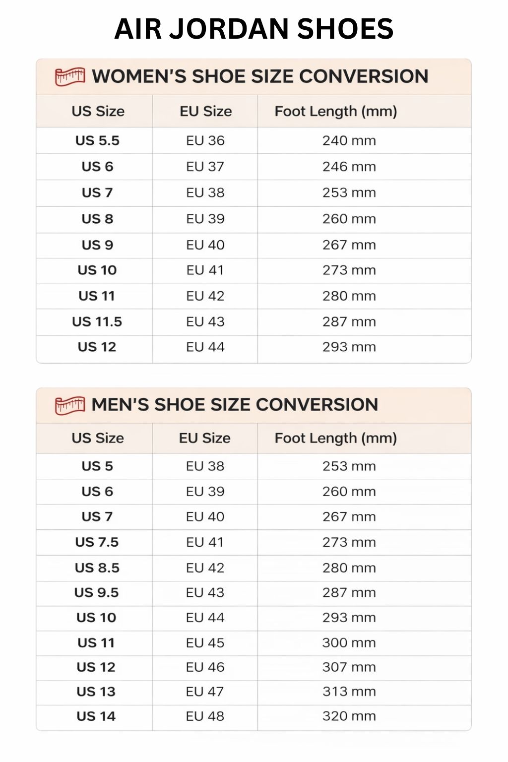 Air Jordan High Low Top Shoes Size Chart - Rick And Morty Shop